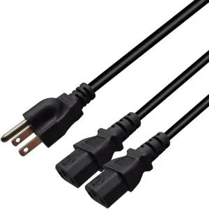 Computer Power Splitter Cord, NEMA 5-15P to Dual C13 Y-Cable - Power 2 Monitors at Once (6ft/2m)