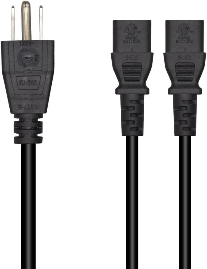 Computer Power Splitter Cord, NEMA 5-15P to Dual C13 Y-Cable - Power 2 Monitors at Once (6ft/2m)