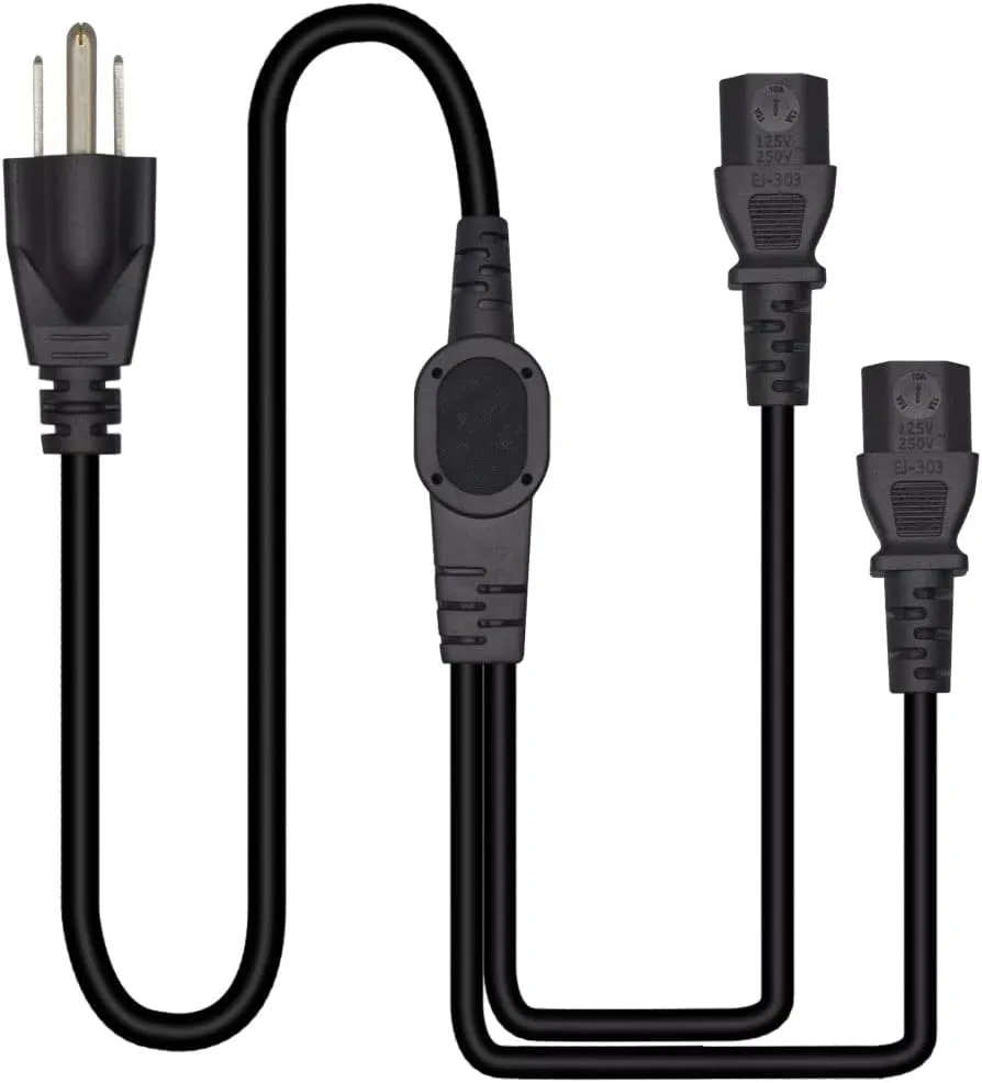 Computer Power Splitter Cord, NEMA 5-15P to Dual C13 Y-Cable - Power 2 Monitors at Once (6ft/2m)
