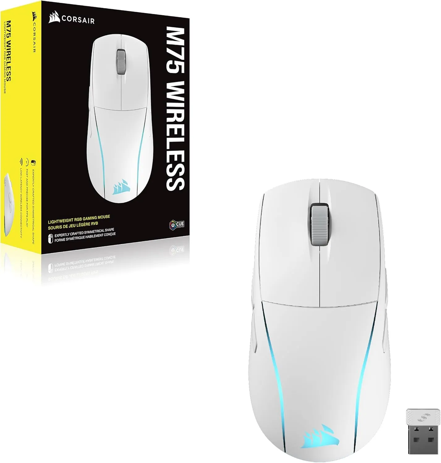 Corsair M75 Wireless RGB Lightweight FPS Gaming Mouse  26,000 DPI  Swappable Side Buttons  iCUE Compatible  PC  White