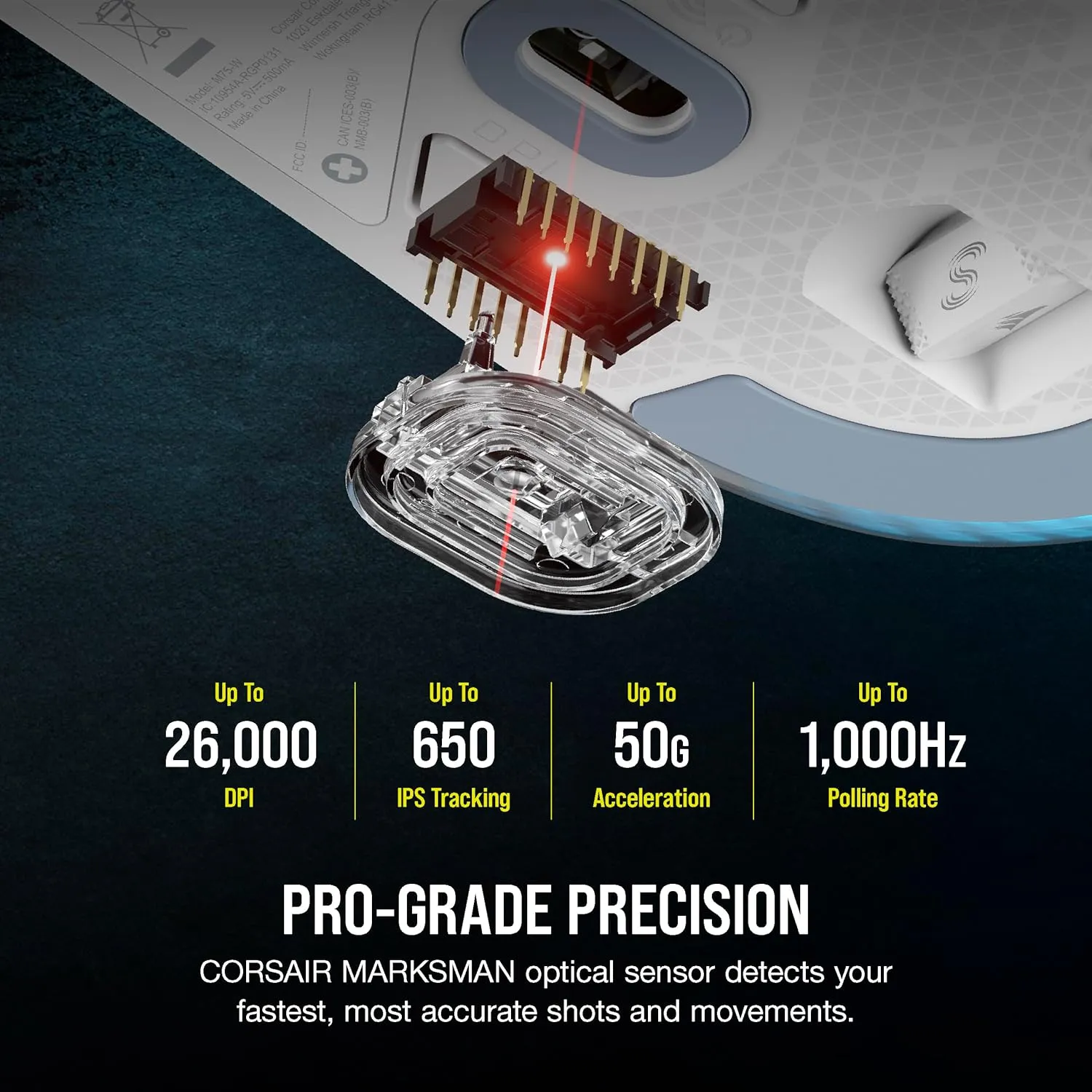 Corsair M75 Wireless RGB Lightweight FPS Gaming Mouse  26,000 DPI  Swappable Side Buttons  iCUE Compatible  PC  White