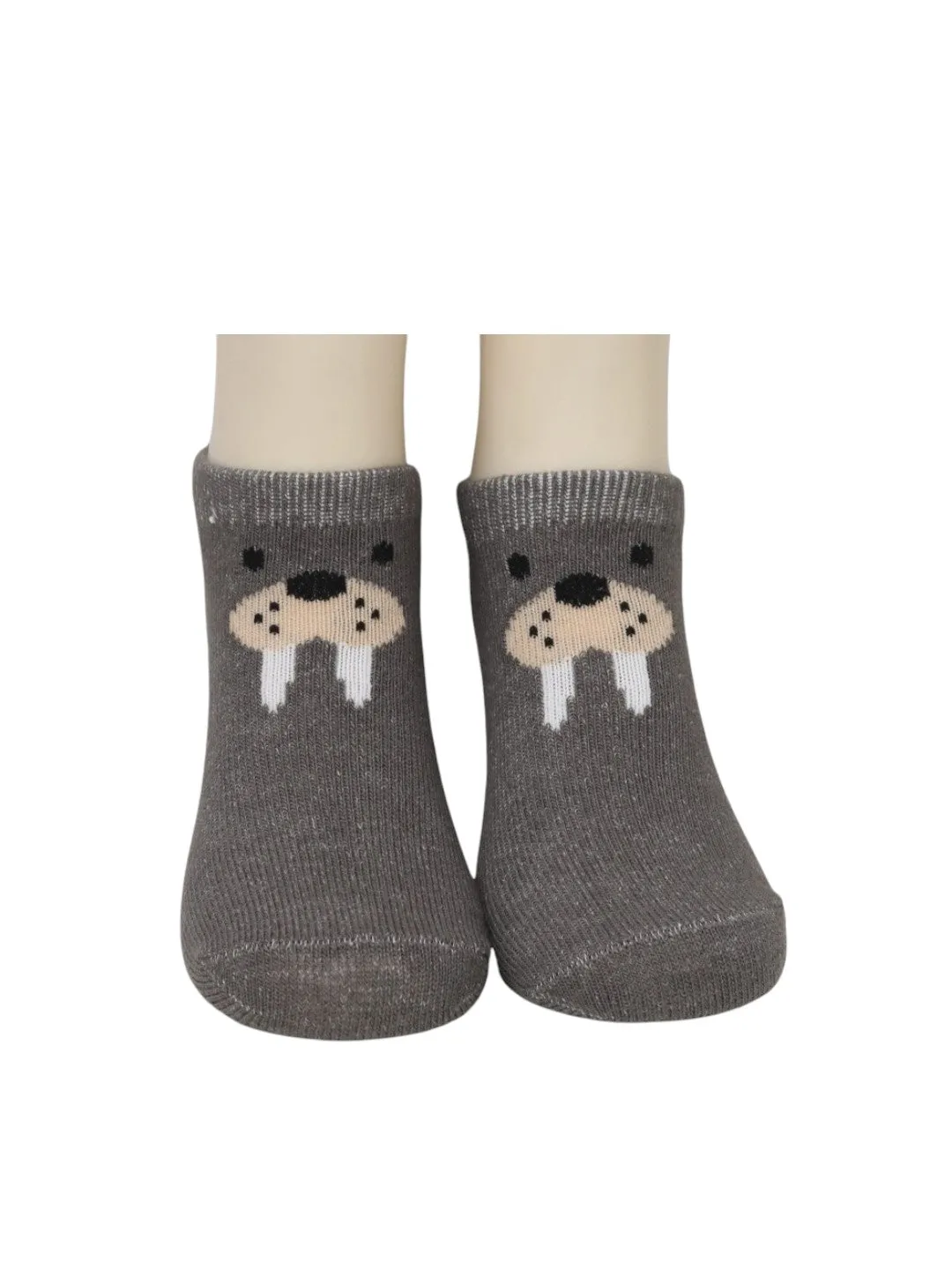 Cozy Polar Bear and Playful Walrus Combo  Socks  for Boys- White & Grey