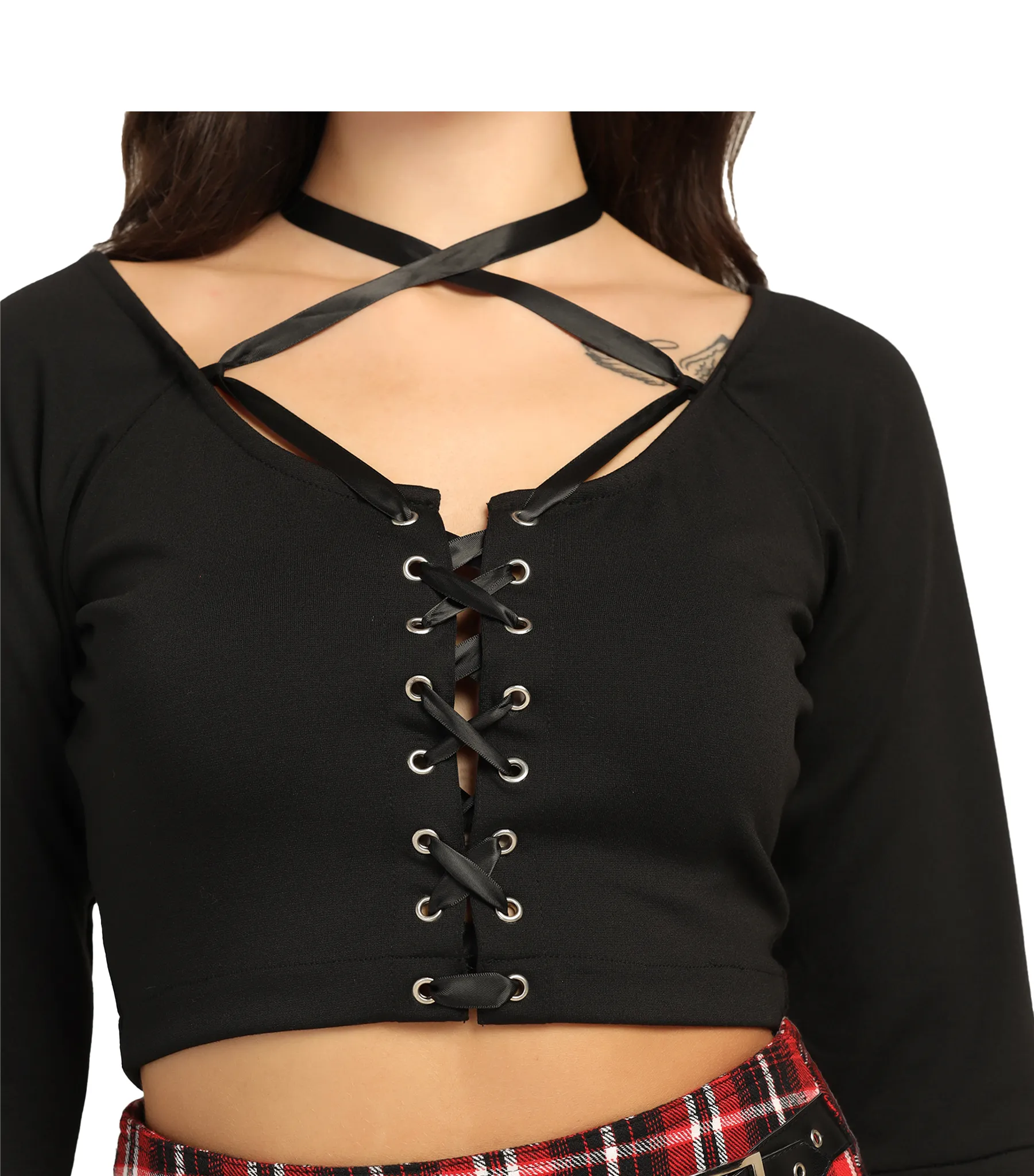 Crisscross Lace-Up Top with Flared Sleeves