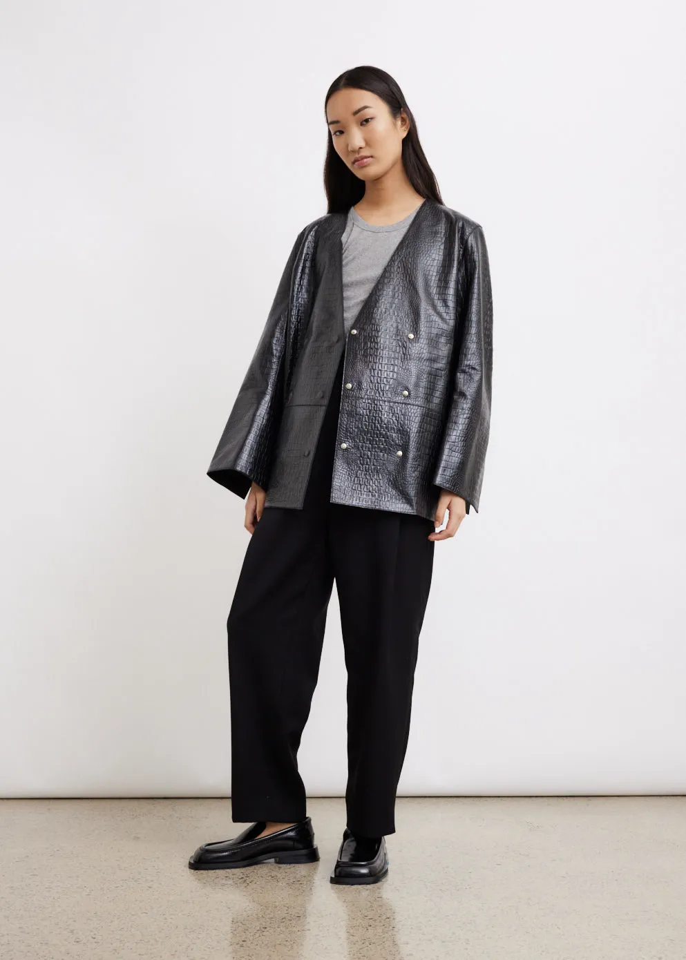 Croc Effect Leather Jacket