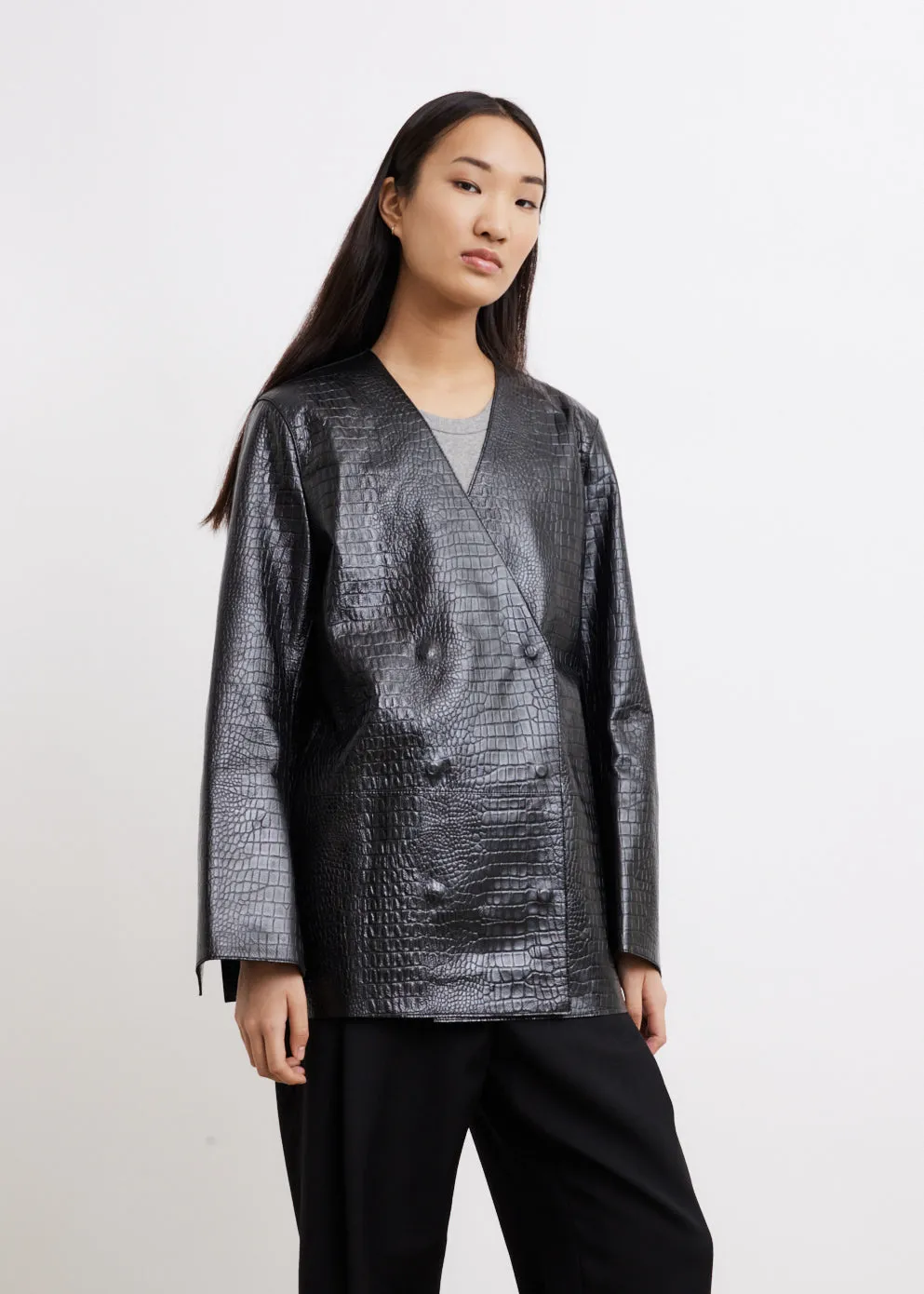 Croc Effect Leather Jacket