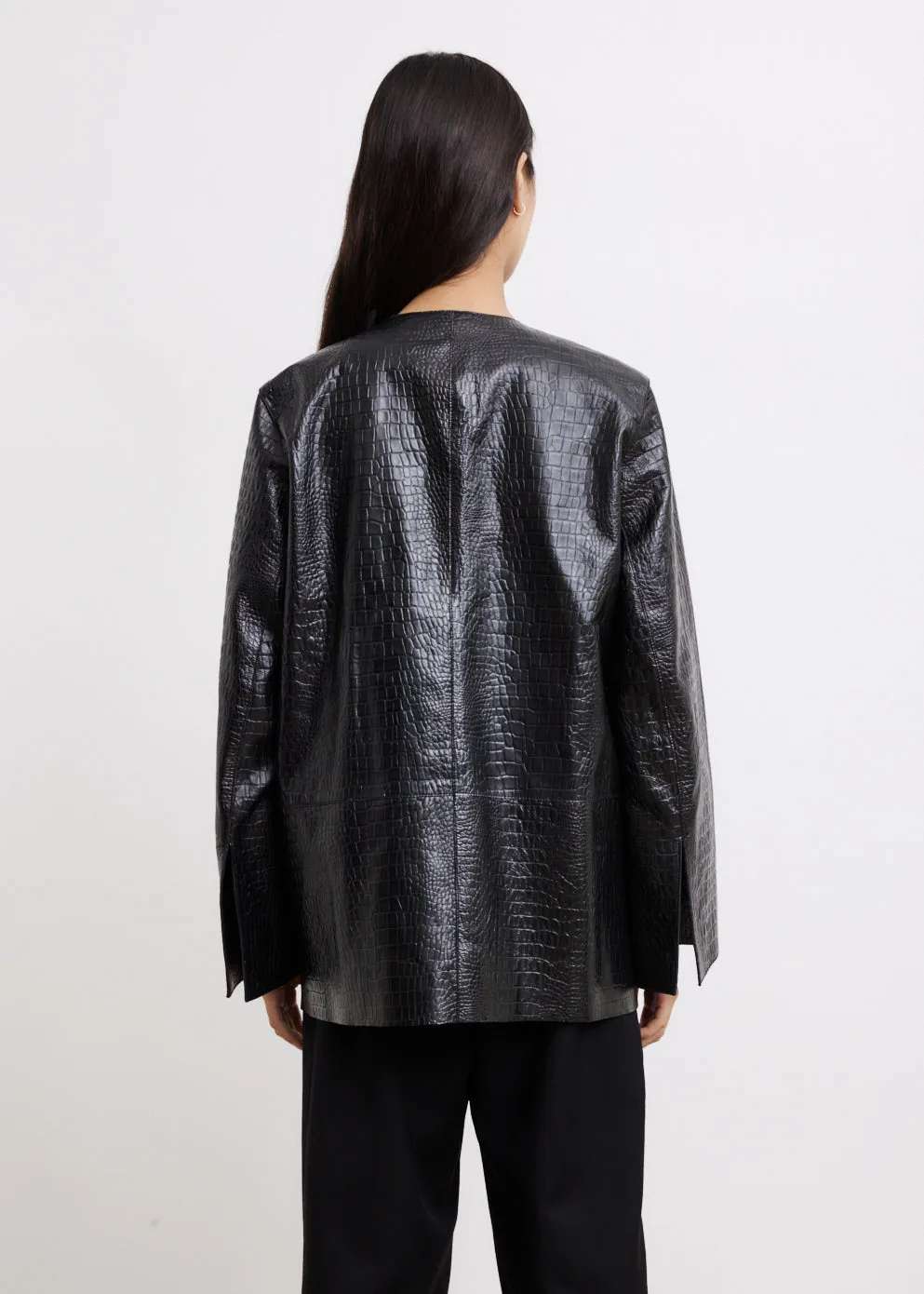 Croc Effect Leather Jacket