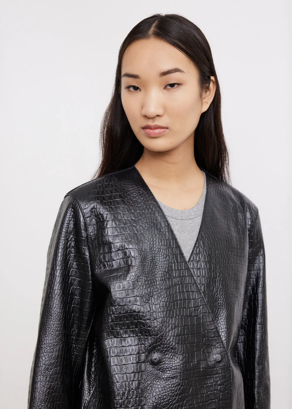 Croc Effect Leather Jacket
