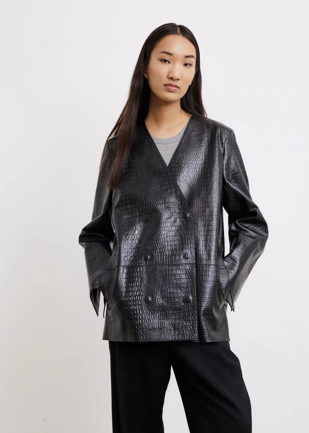 Croc Effect Leather Jacket