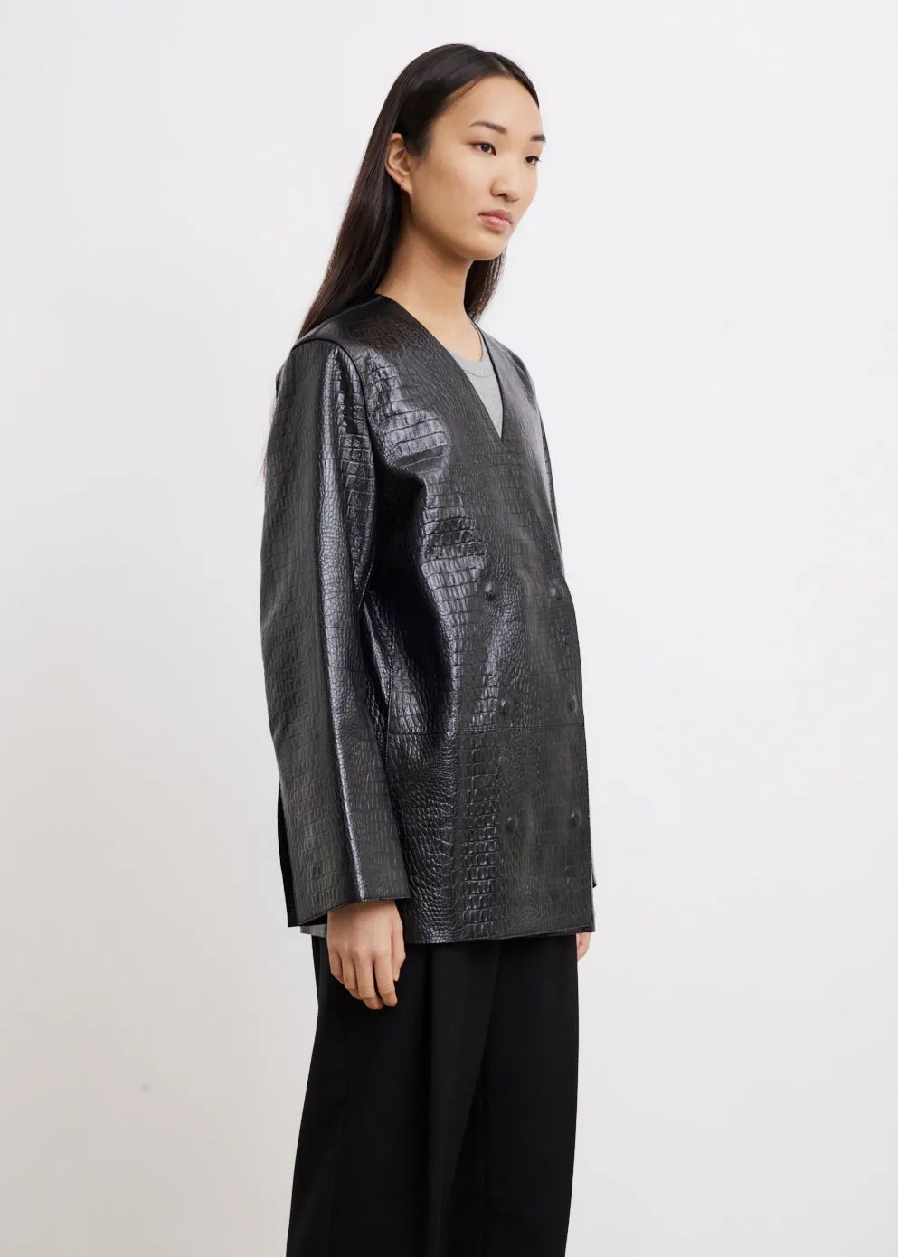 Croc Effect Leather Jacket