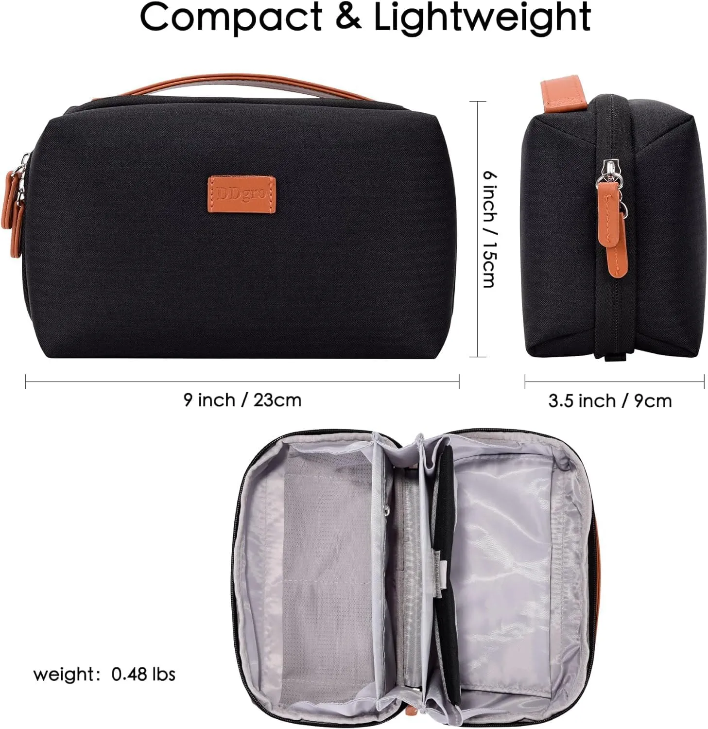DDgro Electronics Organizer Travel Pouch - Perfect Accessory Bag for Electronics, MacBook Charger & Cords, Cables, Hard Drive (Black-Brown)