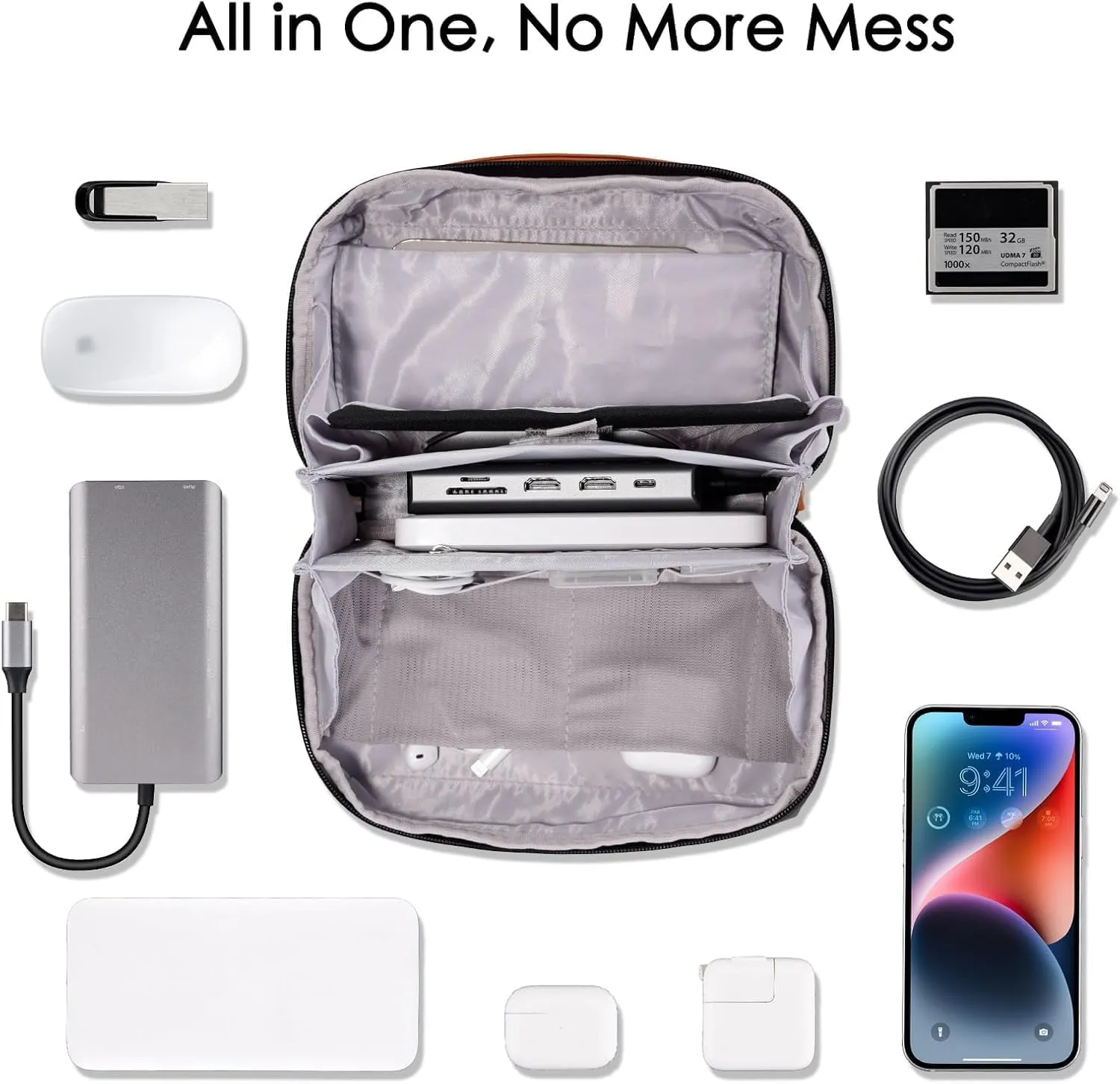 DDgro Electronics Organizer Travel Pouch - Perfect Accessory Bag for Electronics, MacBook Charger & Cords, Cables, Hard Drive (Black-Brown)