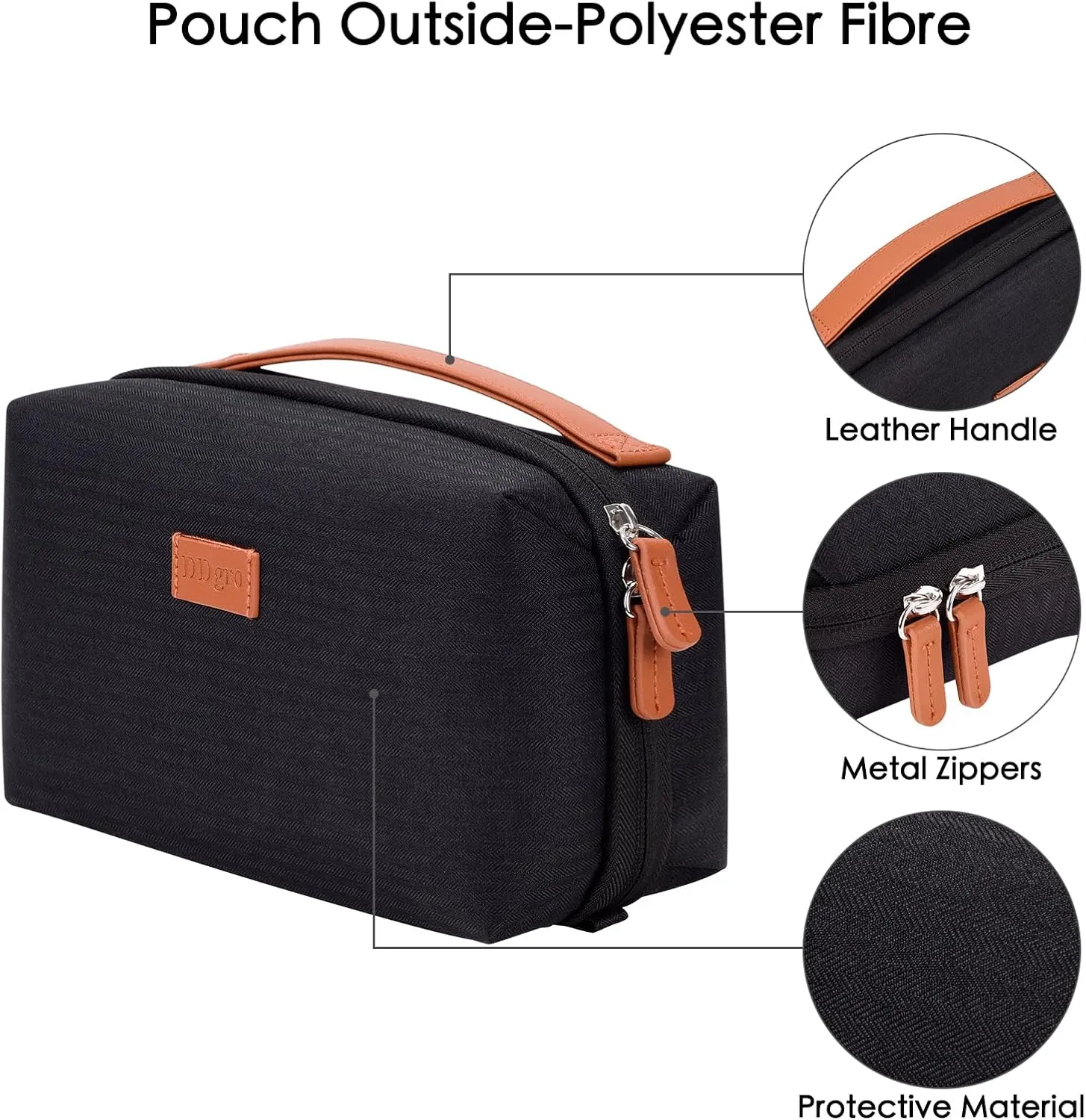 DDgro Electronics Organizer Travel Pouch - Perfect Accessory Bag for Electronics, MacBook Charger & Cords, Cables, Hard Drive (Black-Brown)