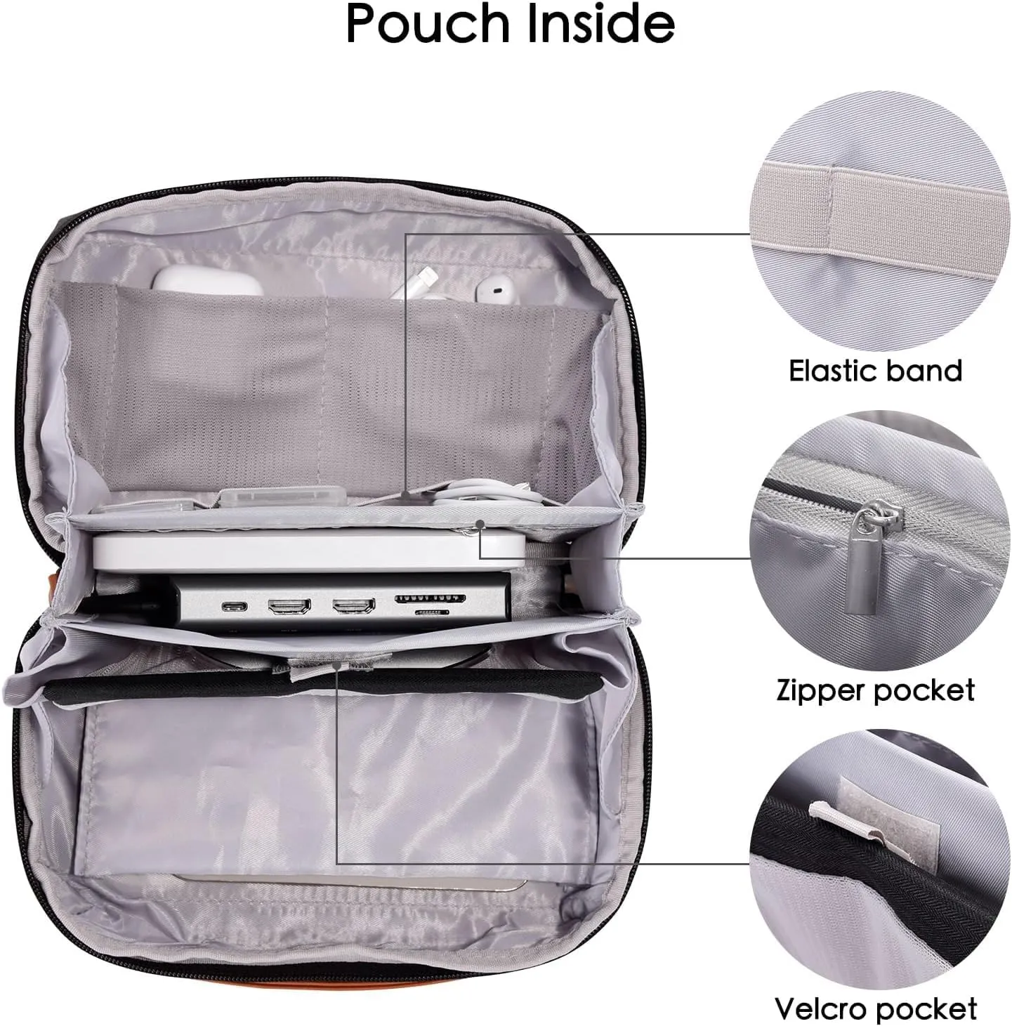 DDgro Electronics Organizer Travel Pouch - Perfect Accessory Bag for Electronics, MacBook Charger & Cords, Cables, Hard Drive (Black-Brown)