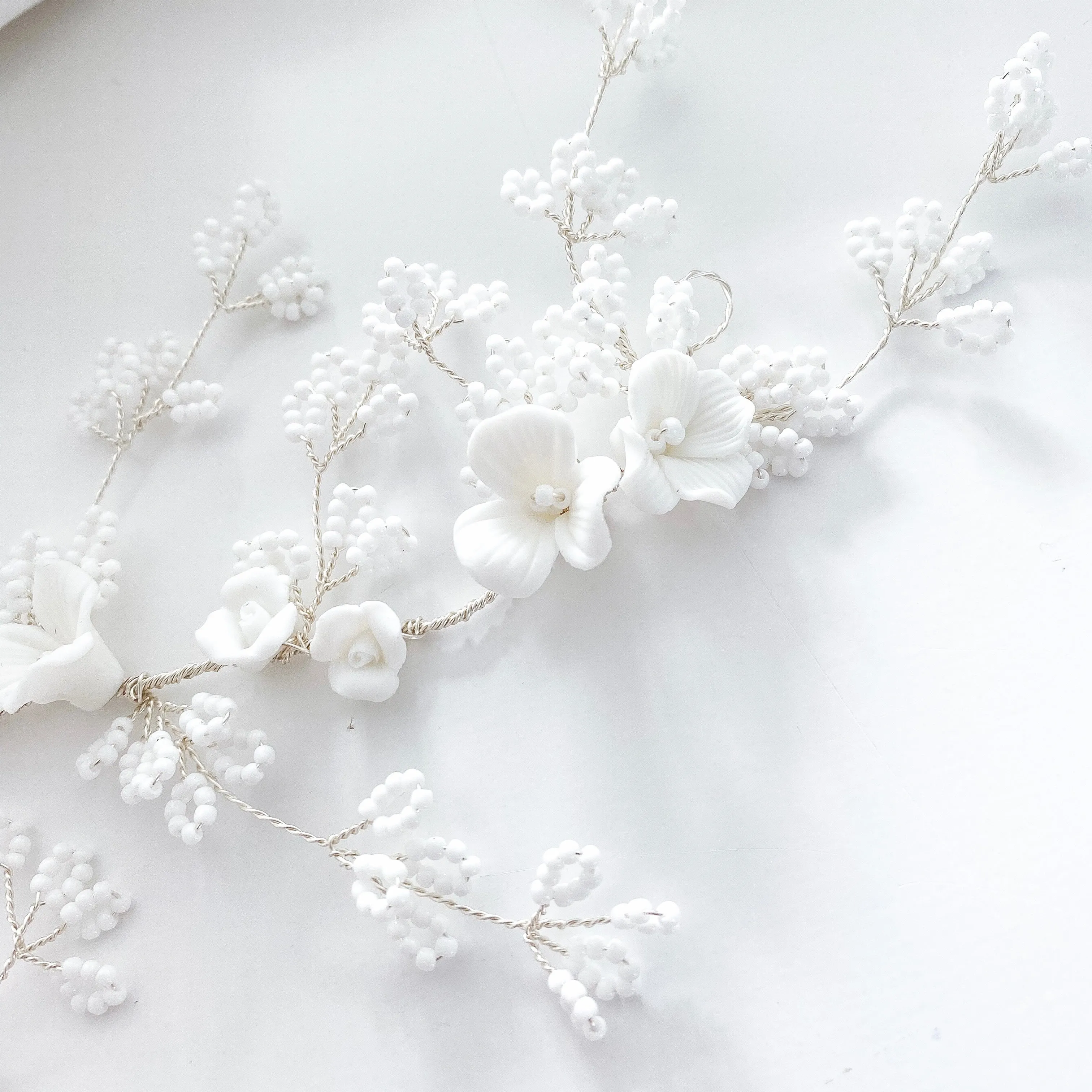 Delicate Pretty Porcelain and Beaded Vine