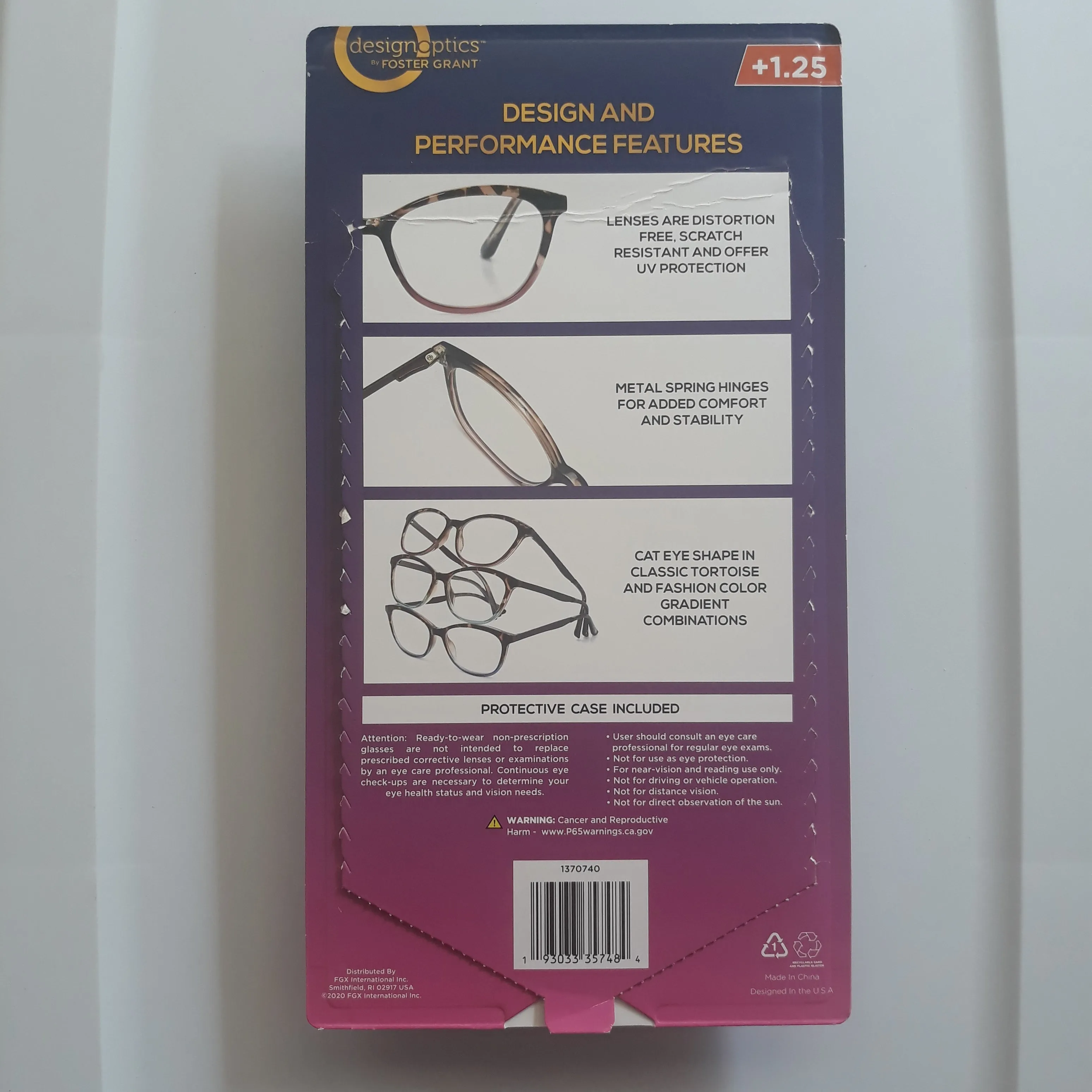 Design Optics Foster Grant Limited Collection Fashion Reading Glasses  1.25 3PK