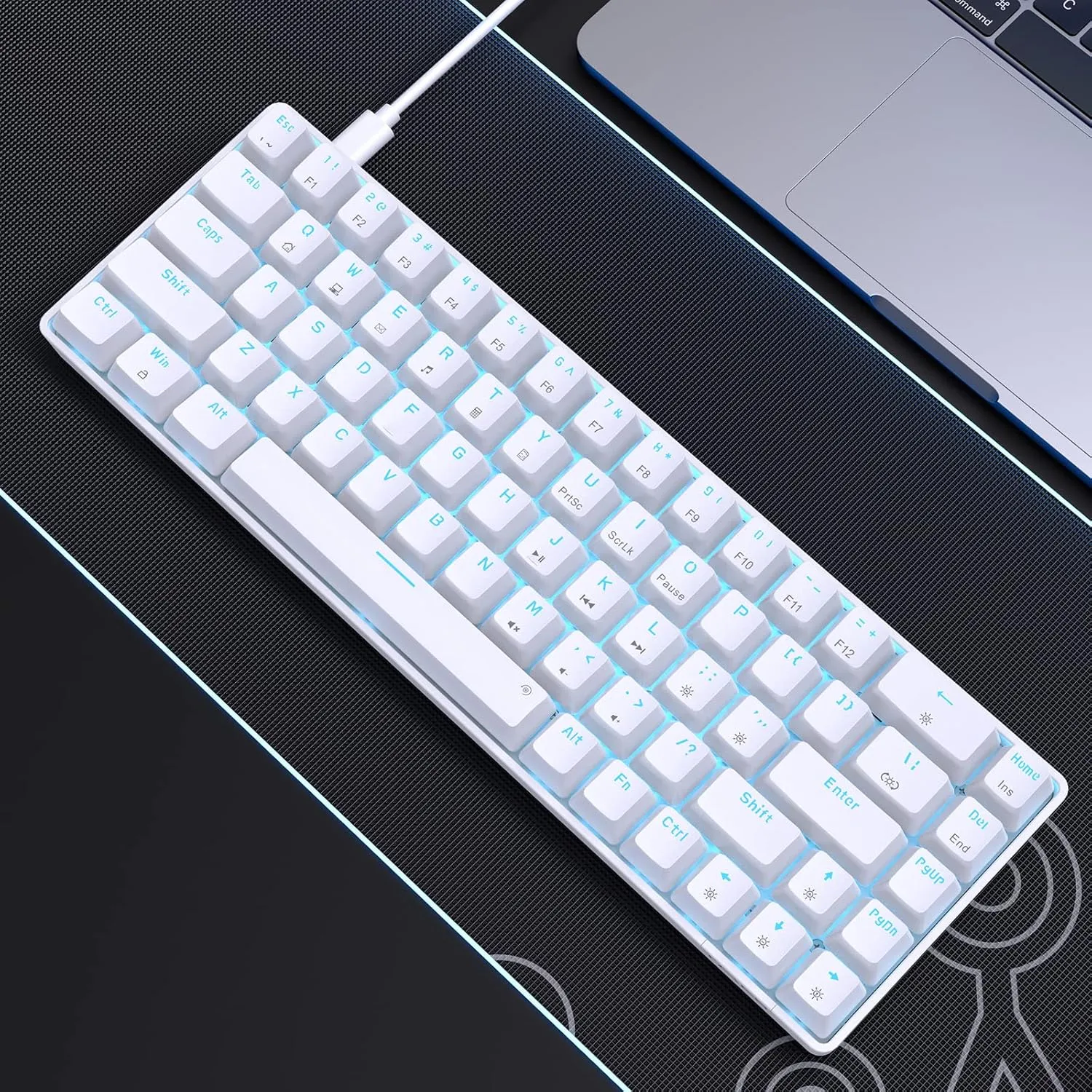 DIERYA T68SE 60% Gaming Mechanical Keyboard,Ultra Compact Mini 68 Key with Blue Switches Wired Keyboard,Anti-Ghosting Keys, for Windows Laptops and PC Gamers,White