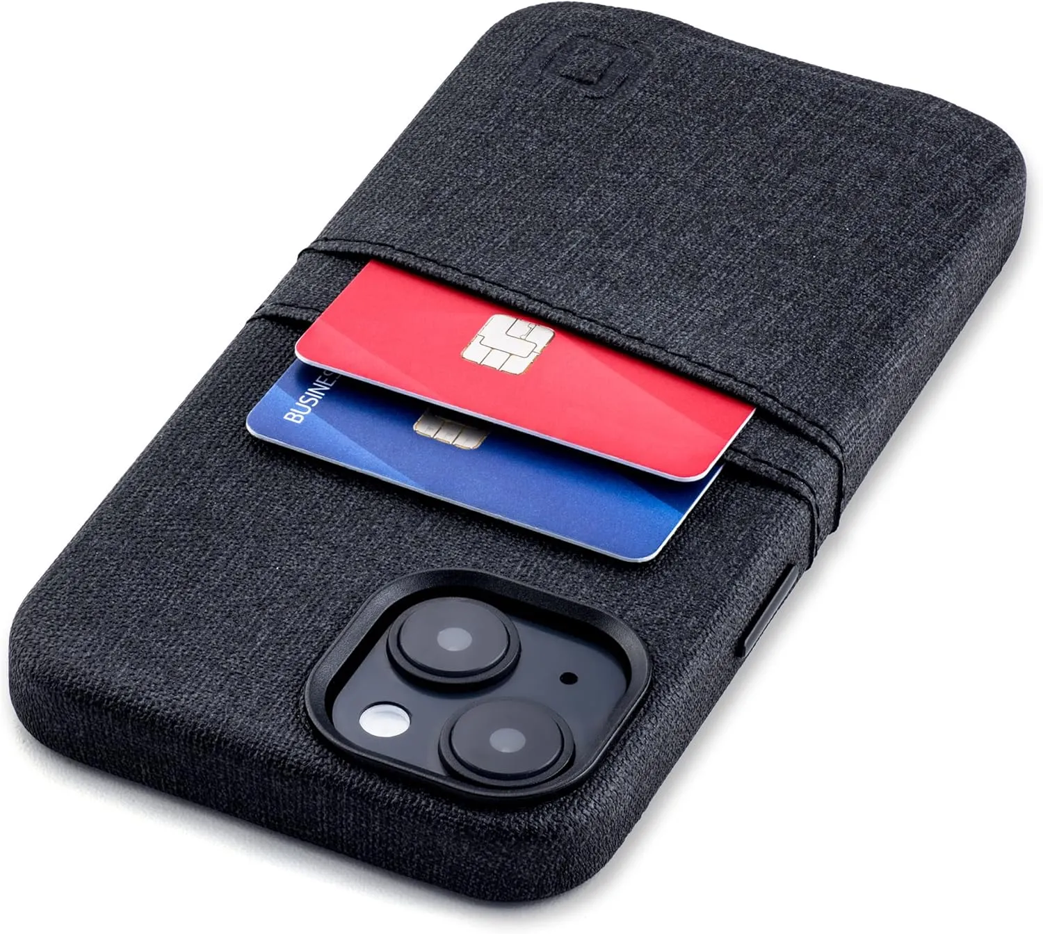Dockem iPhone 14 Card Case with Built-in Metal Plate for Magnetic Mounting & 2 Card Holder Pockets: Luxe M2 Wallet, Canvas Style Synthetic Leather (iPhone 14, Black)