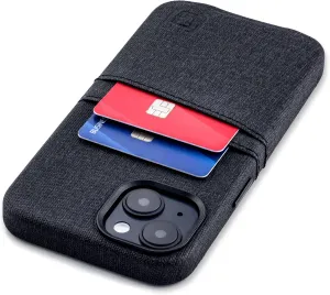 Dockem iPhone 14 Card Case with Built-in Metal Plate for Magnetic Mounting & 2 Card Holder Pockets: Luxe M2 Wallet, Canvas Style Synthetic Leather (iPhone 14, Black)
