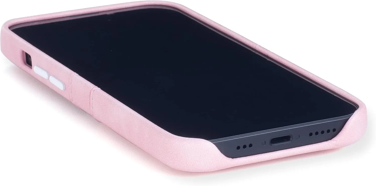 Dockem Wallet Case: iPhone 13 Pro Max Magnetic Mount, 2 Card Pockets, Premium Synthetic Leather - Pink