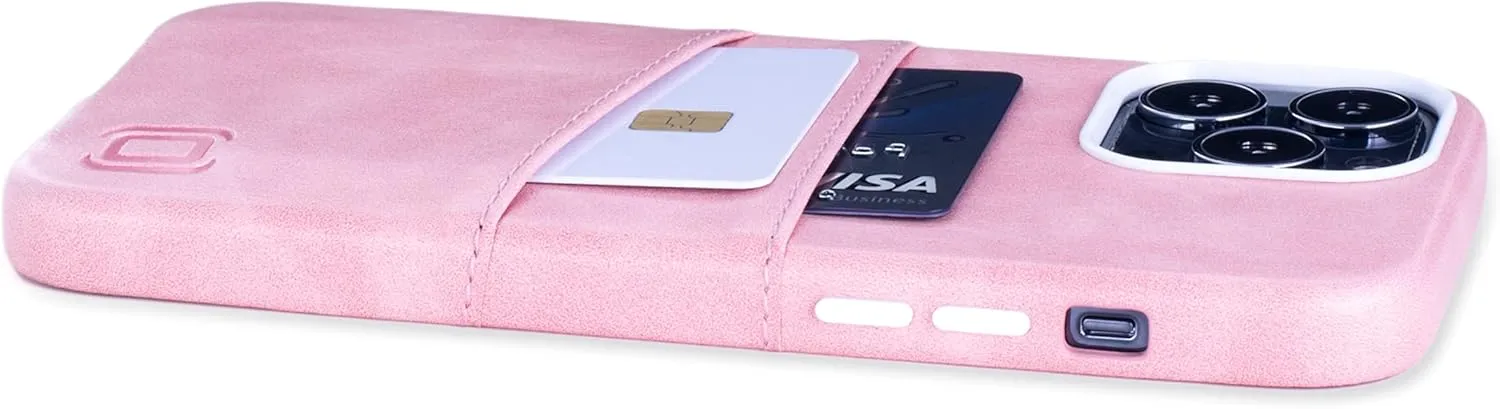 Dockem Wallet Case: iPhone 13 Pro Max Magnetic Mount, 2 Card Pockets, Premium Synthetic Leather - Pink