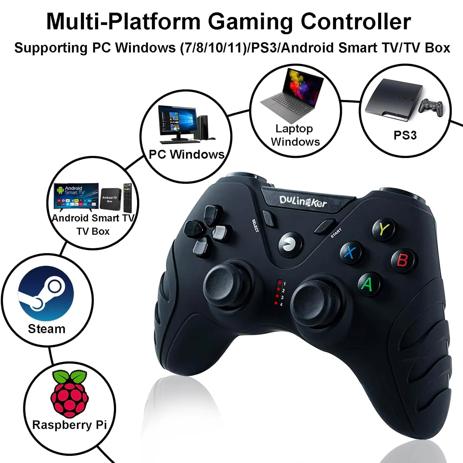 DuLingKer PC Controller Wireless, PS3 Controllers PC Gamepad with Hall Effect Joysticks and Dual Vibration, 2.4G Wireless Gaming Controller for Windows 11 10 8, PS3, Android TV, Steam, Raspberry Pi