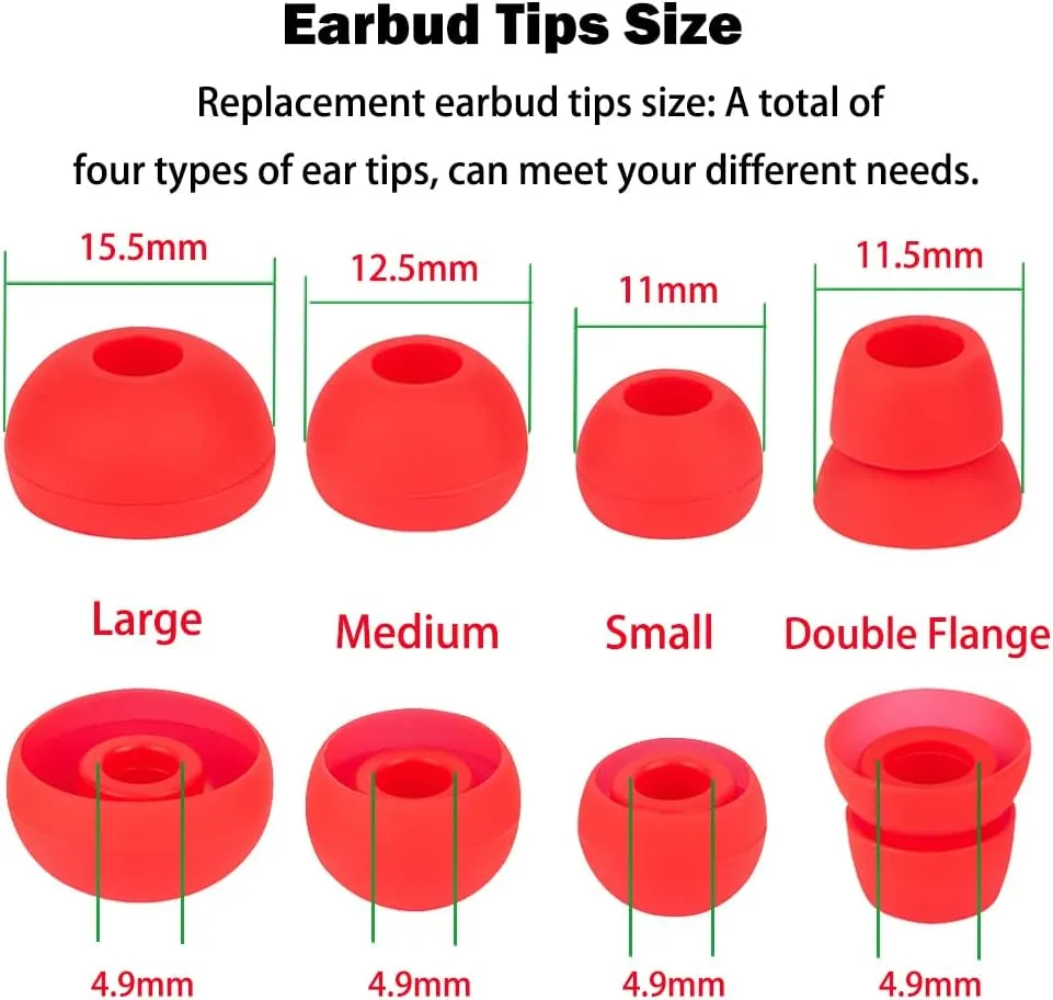 Earbuds Replacement Tips Earbud Pads Replacement Ear Tips For Earbuds Earbud Covers Silicone Tips Eargels Earpads Compatible With Beats By Dr Dre Powerbeats 1 2 3 Wireless Stereo Earphones 4Pairs(Red)