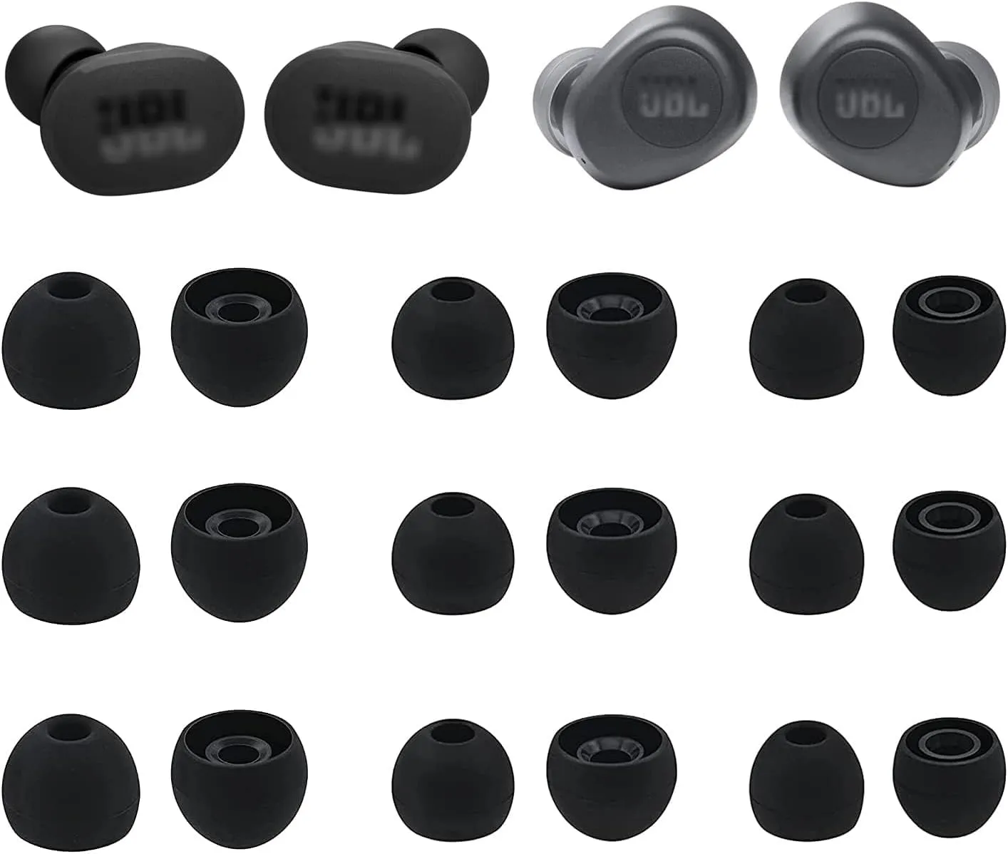Eartips Compatible with JBL VIBE100 130NC Earbuds, S/M/L Sizes 9 Pairs Soft Silicone Replacement Tips, Black