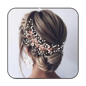 Easedaily Bride Wedding Hair Vine Silver Flower Leaf Bridal Headpieces Pearl Hair Accessories for Women and Brides