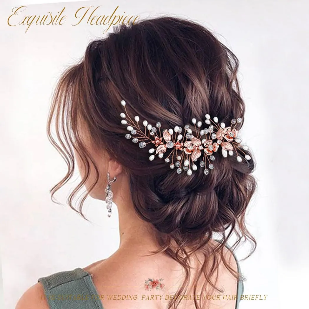 Easedaily Bride Wedding Hair Vine Silver Flower Leaf Bridal Headpieces Pearl Hair Accessories for Women and Brides