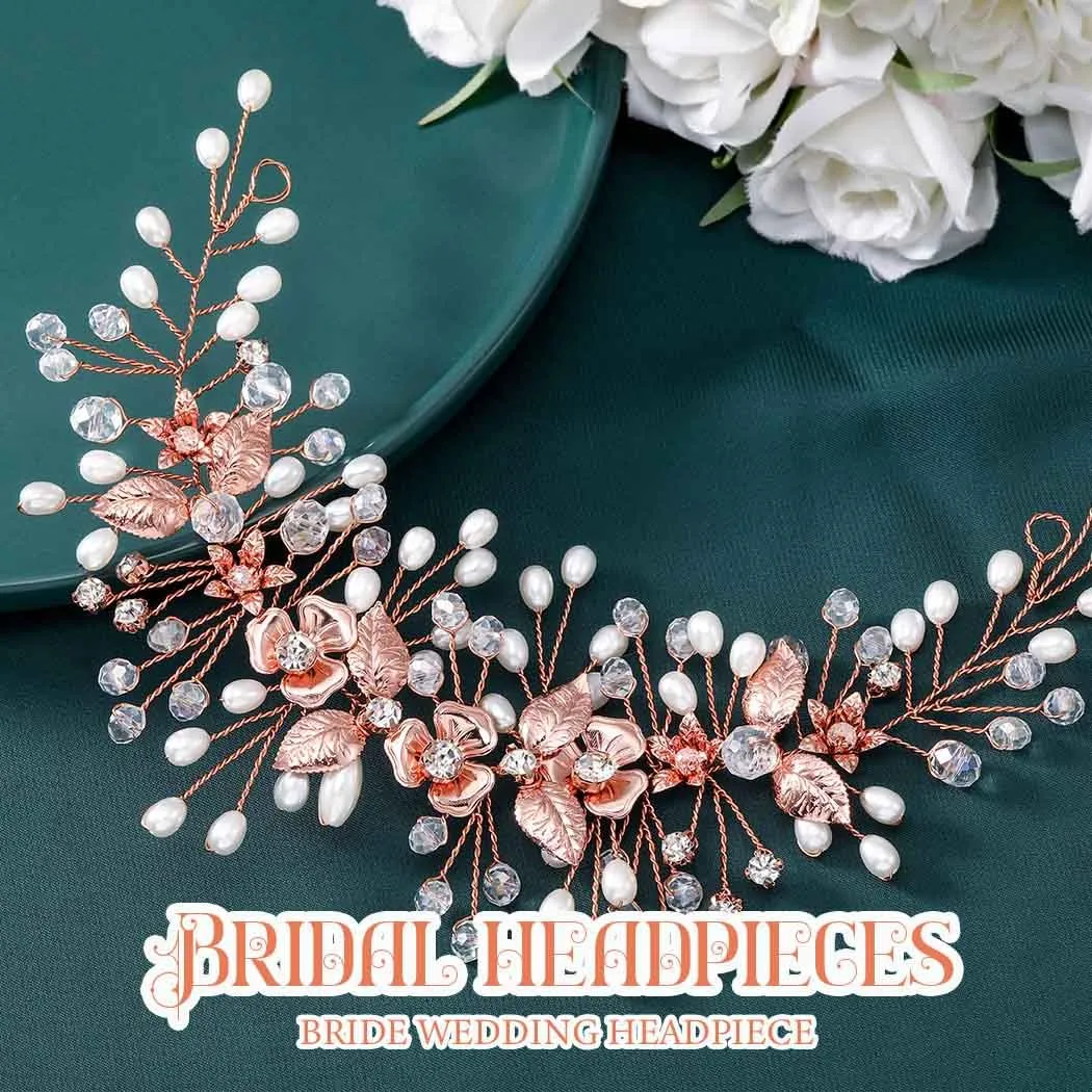 Easedaily Bride Wedding Hair Vine Silver Flower Leaf Bridal Headpieces Pearl Hair Accessories for Women and Brides