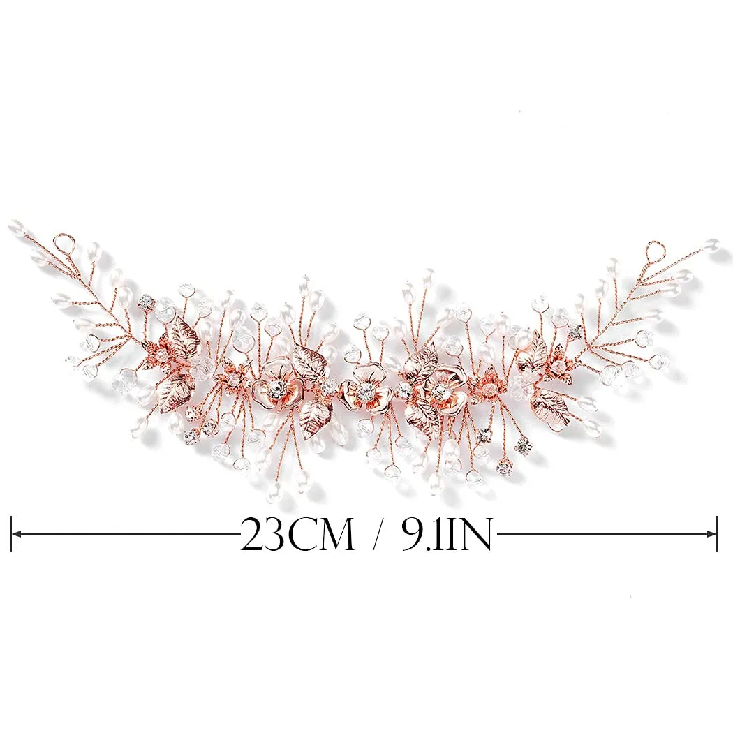 Easedaily Bride Wedding Hair Vine Silver Flower Leaf Bridal Headpieces Pearl Hair Accessories for Women and Brides