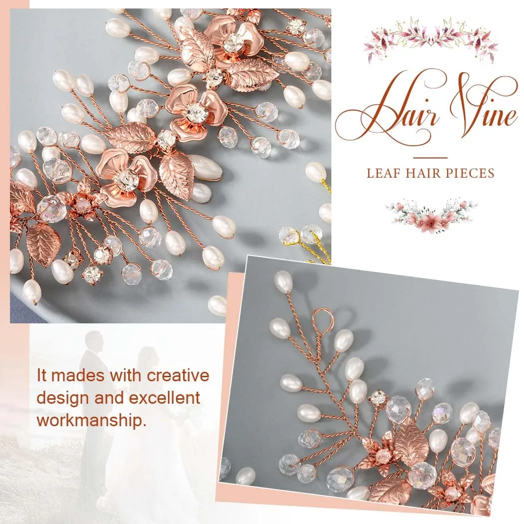 Easedaily Bride Wedding Hair Vine Silver Flower Leaf Bridal Headpieces Pearl Hair Accessories for Women and Brides