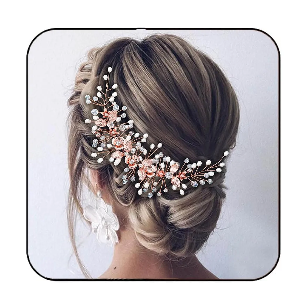Easedaily Bride Wedding Hair Vine Silver Flower Leaf Bridal Headpieces Pearl Hair Accessories for Women and Brides