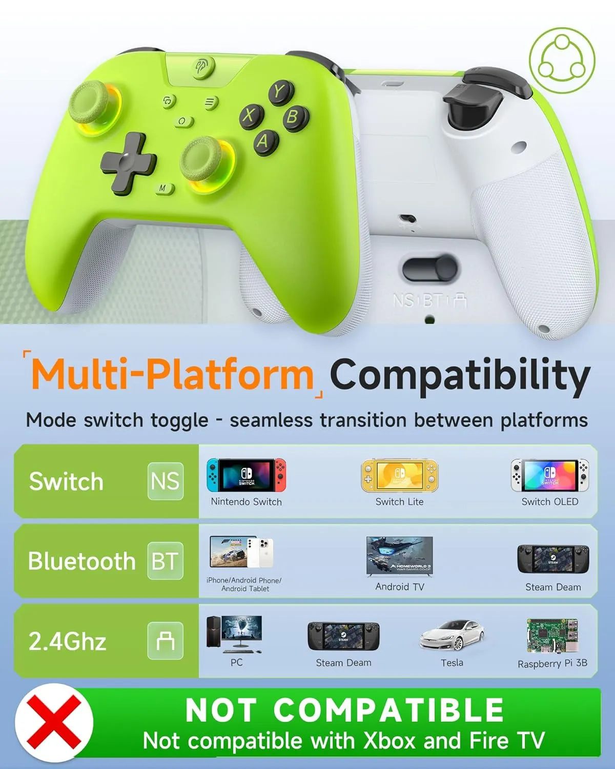 EasySMX 2.4G Wireless Bluetooth Controller for PC/Steam/Switch with Hall Triggers, Hall Joysticks and RGB Light- Upgraded PC Controller Compatible with Black Myth: Wukong, Multi-Platform Support