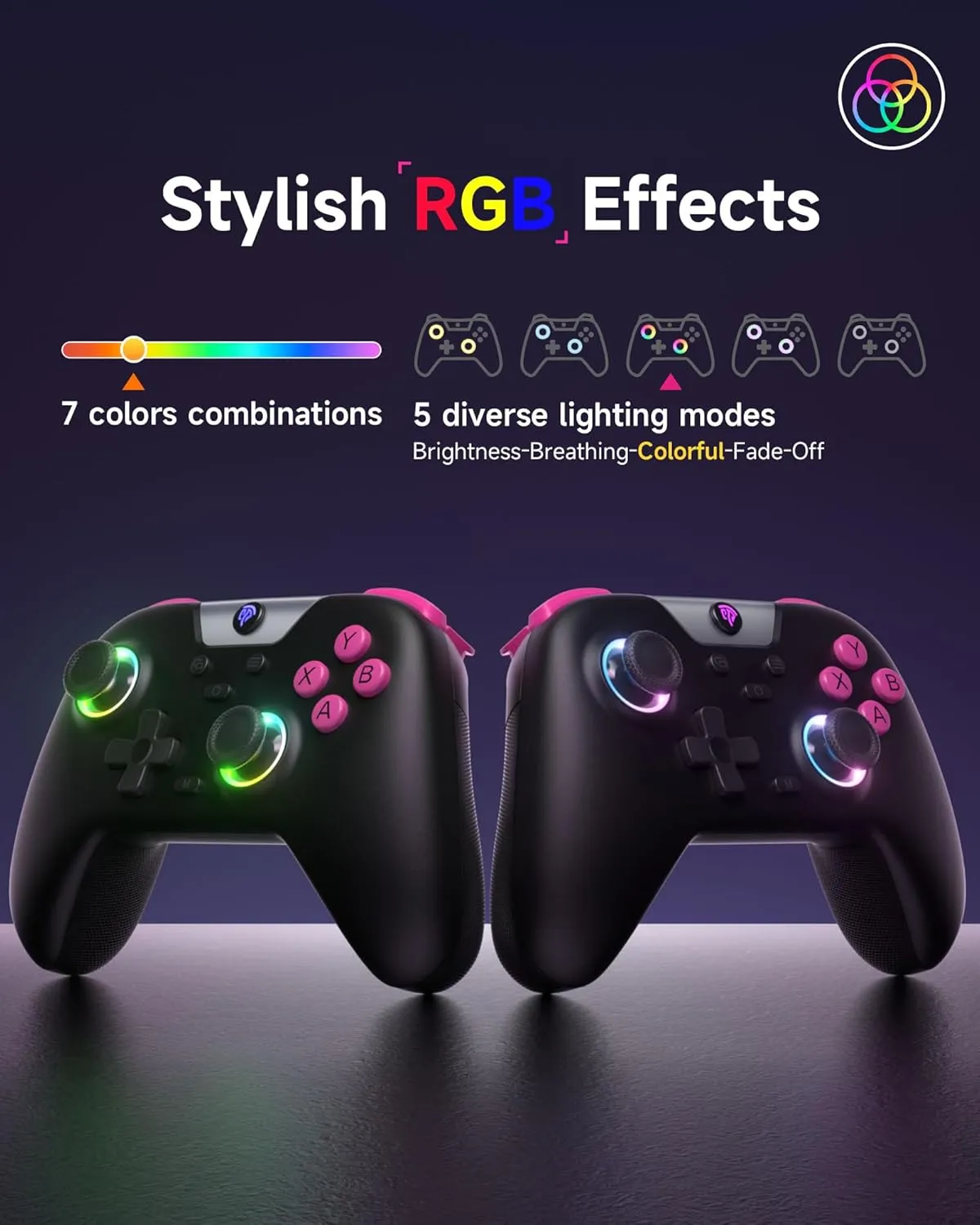 EasySMX X05 2.4g Wireless Gaming Controller for PC/Steam/iPhone/Android/Switch - Bluetooth Controller Gamepad with Hall Effect, RGB Lights and Turbo, Anti-Drift Controller
