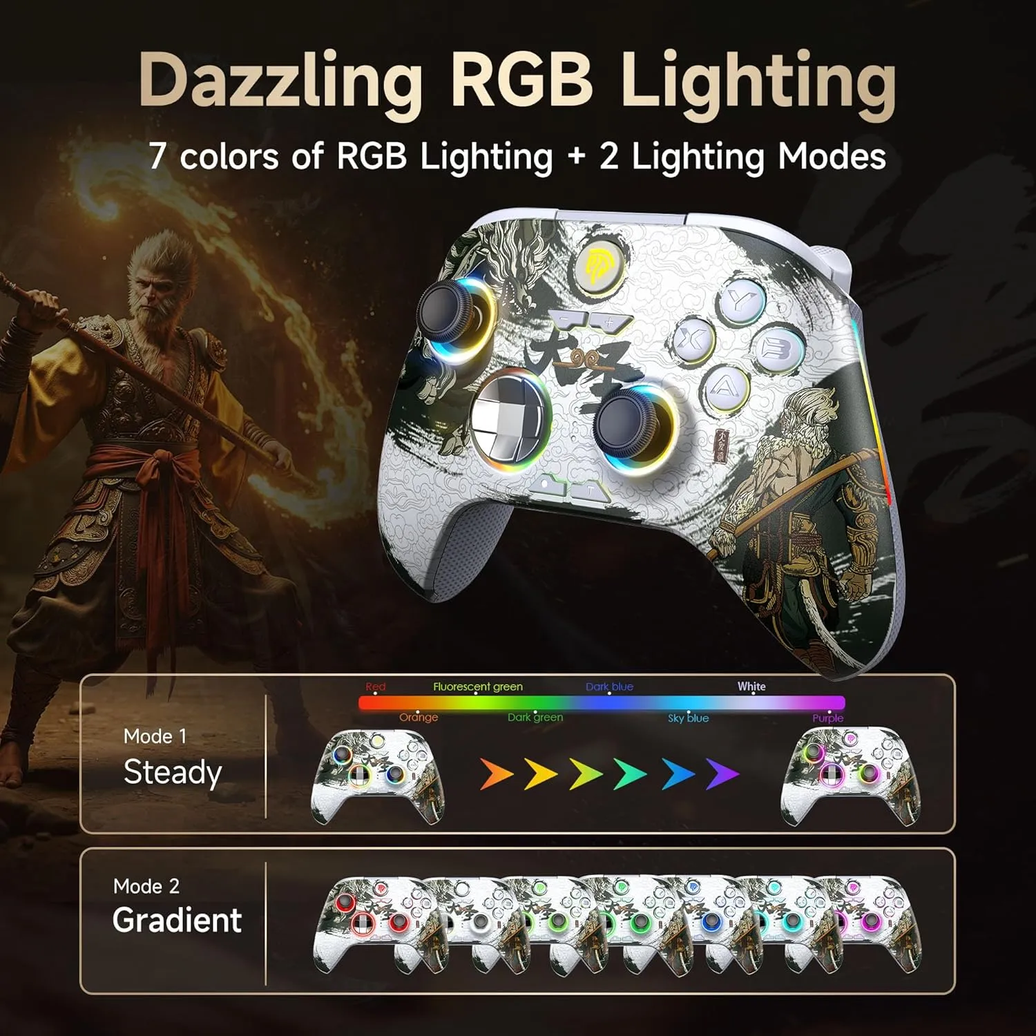 EasySMX X15 PC Controller - Enhanced Wireless Bluetooth Controller with Hall Joysticks/Hall Triggers/RGB Lighting - No Stick Drift, No Dead Zone - Work for Windows PC, Android, Steam and Switch