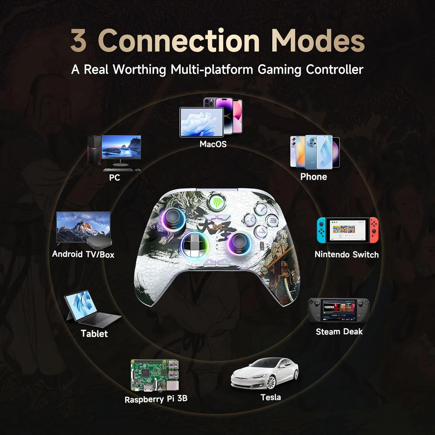 EasySMX X15 PC Controller - Enhanced Wireless Bluetooth Controller with Hall Joysticks/Hall Triggers/RGB Lighting - No Stick Drift, No Dead Zone - Work for Windows PC, Android, Steam and Switch