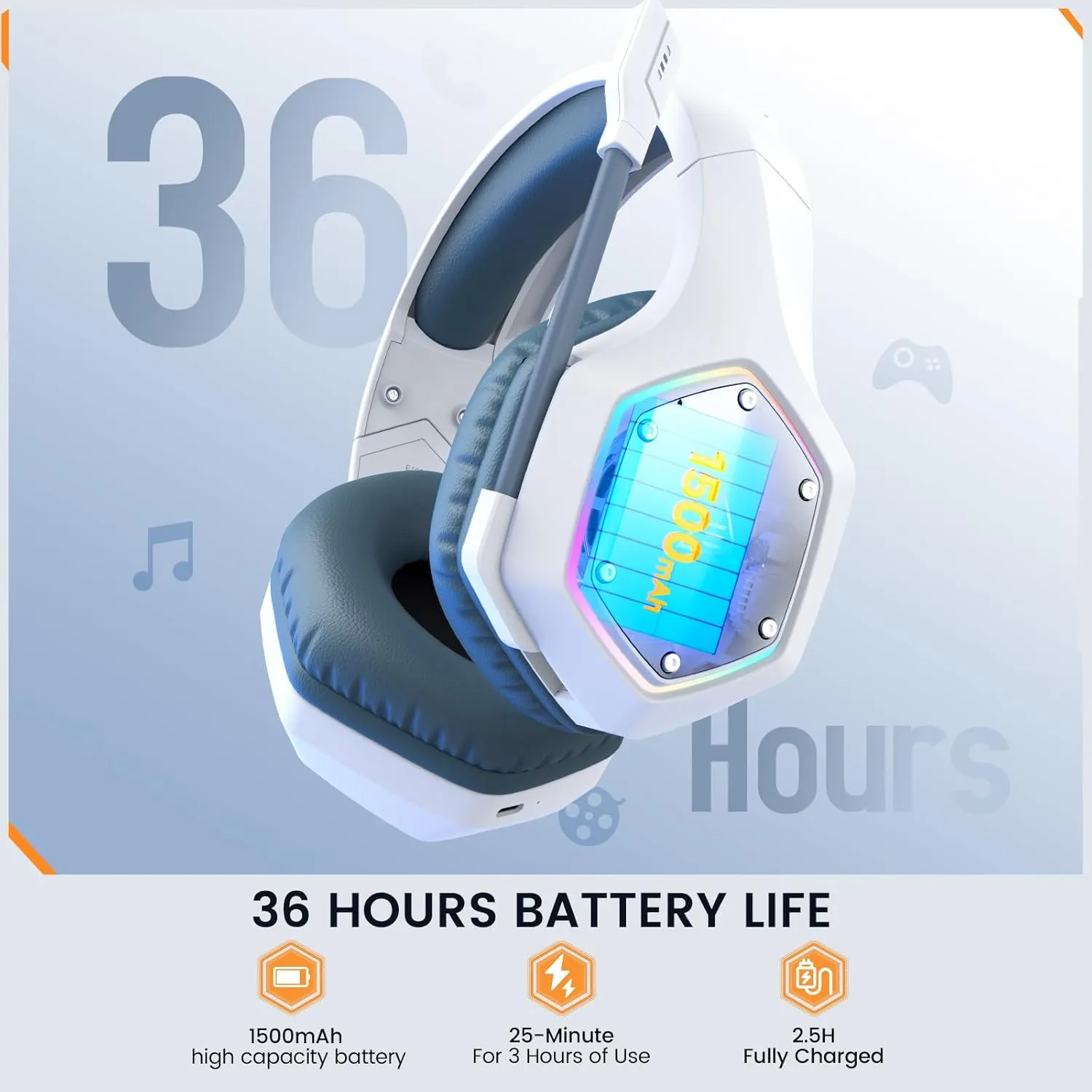 EKSA E1000WT Wireless Gaming Headset,2.4GHz USB Gaming Headphones with Microphone for PC, PS5, PS4, Nintendo Switch, 7.1 Surround Sound Gaming Headset, RGB Light, Ergonomic Design for Birthday Gift