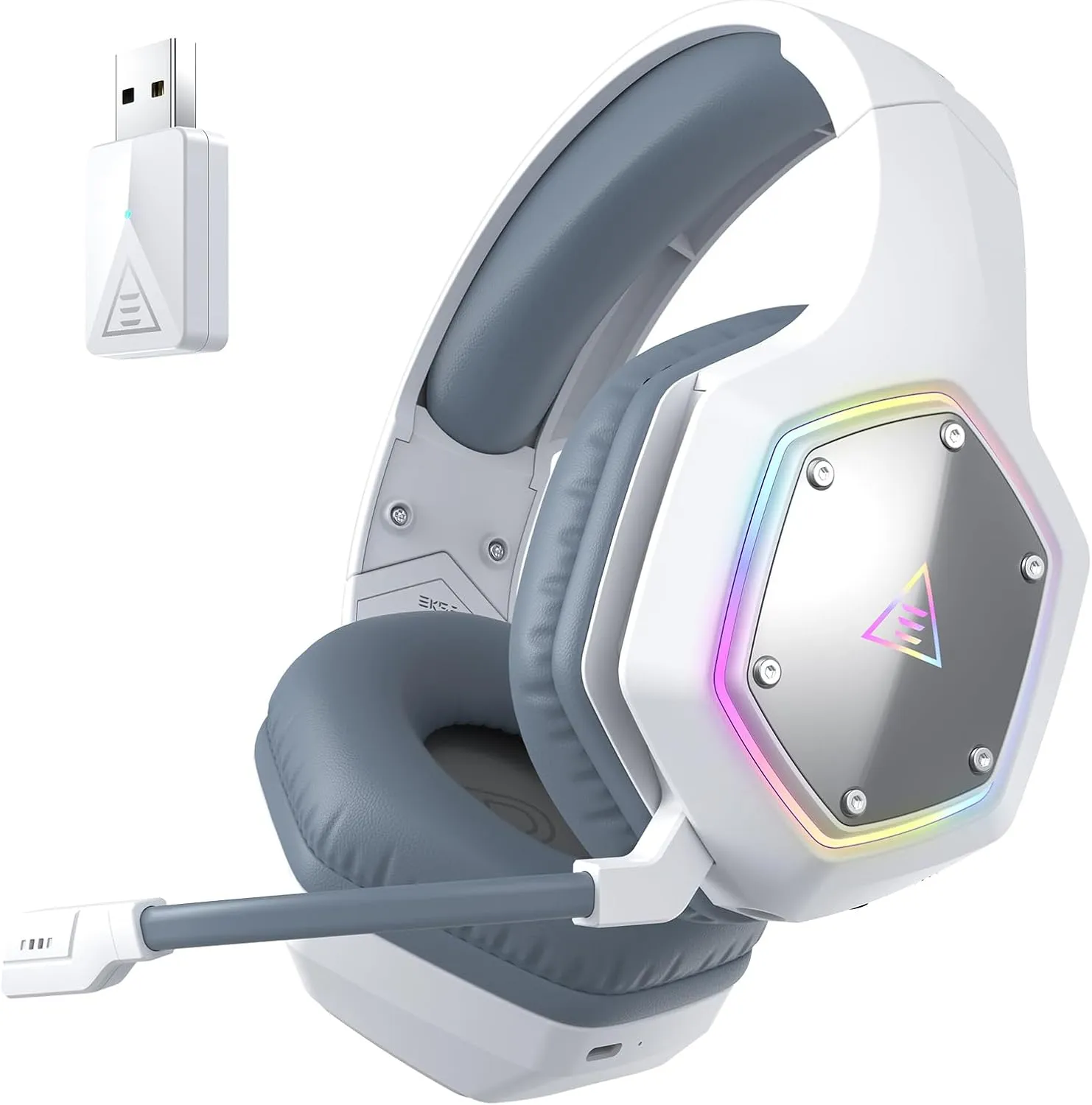 EKSA E1000WT Wireless Gaming Headset,2.4GHz USB Gaming Headphones with Microphone for PC, PS5, PS4, Nintendo Switch, 7.1 Surround Sound Gaming Headset, RGB Light, Ergonomic Design for Birthday Gift