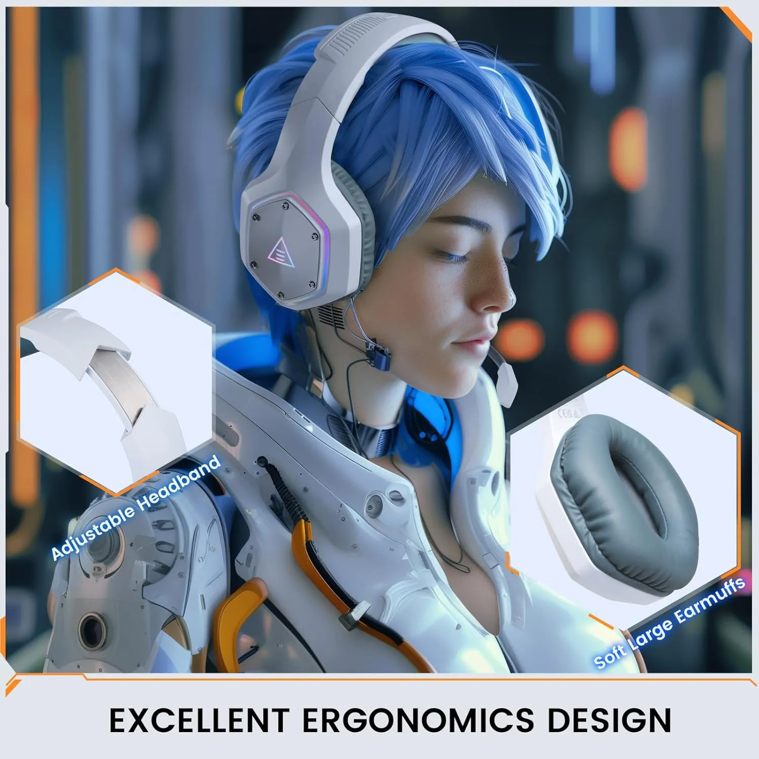 EKSA E1000WT Wireless Gaming Headset,2.4GHz USB Gaming Headphones with Microphone for PC, PS5, PS4, Nintendo Switch, 7.1 Surround Sound Gaming Headset, RGB Light, Ergonomic Design for Birthday Gift