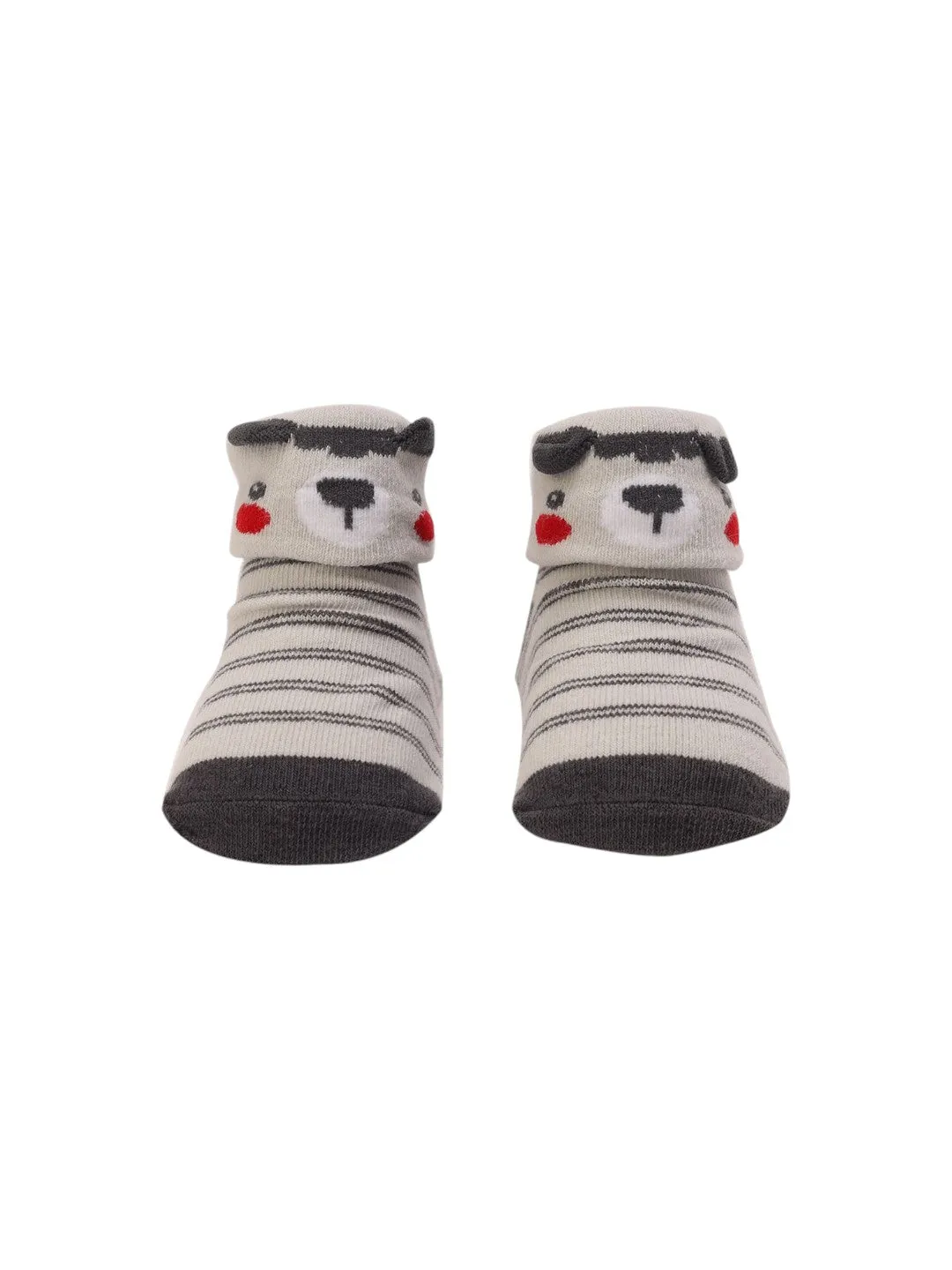 Elegant Striped Baby Socks with Bear Face – Soft and Playful Design