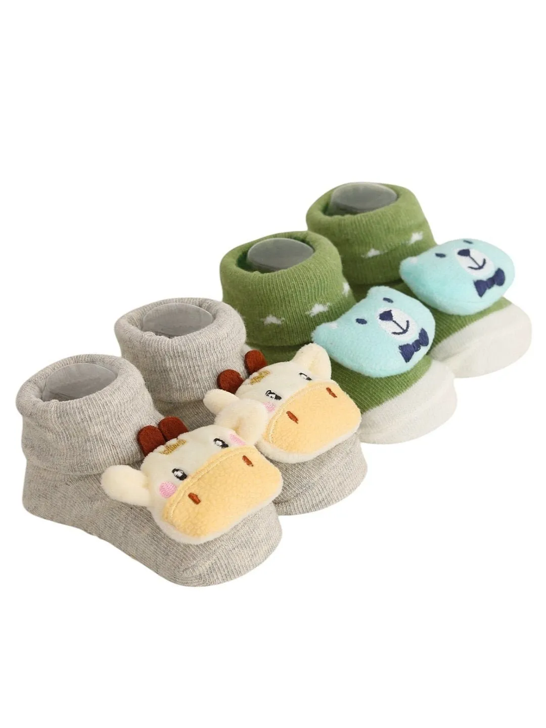 Enchanting Animal Rattle Socks Set - Cow & Bear Design