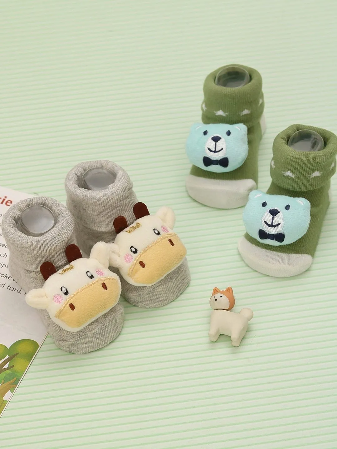 Enchanting Animal Rattle Socks Set - Cow & Bear Design