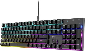 ET Mechanical Gaming Keyboard RGB Backlit Keys Computer Keyboard, 16.8 Million Color 104 Keys Blue Switch Wired Gaming Keyboards Full Size, Aluminum Base USB Keyboard for PC Gamer Laptop