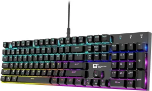 ET Mechanical Gaming Keyboard RGB Backlit Keys Computer Keyboard, 16.8 Million Color 104 Keys Blue Switch Wired Gaming Keyboards Full Size, Aluminum Base USB Keyboard for PC Gamer Laptop