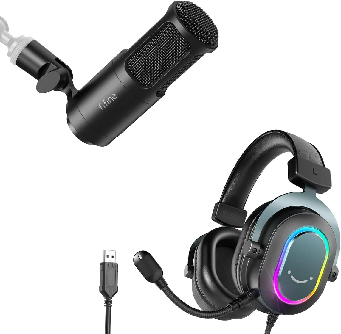 FIFINE Gaming Headset and XLR Dynamic Microphone, Vocal Podcast Microphone with for Streaming Voice-Over,7.1 Surround Sound Computer USB Headset with EQ Mode,for Laptop (H6 K669D)