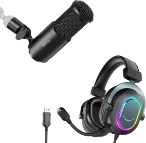 FIFINE Gaming Headset and XLR Dynamic Microphone, Vocal Podcast Microphone with for Streaming Voice-Over,7.1 Surround Sound Computer USB Headset with EQ Mode,for Laptop (H6 K669D)