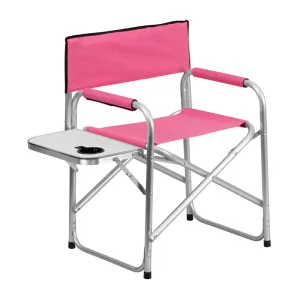 Flash Furniture Aluminum Folding Camping Chair with Table and Drink Holder in Pink