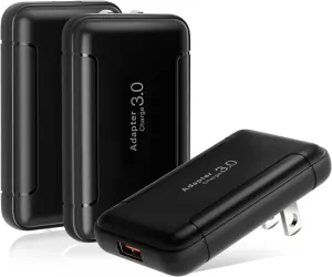 Flat USB Wall Charger, Costyle 3 Pack 18W 3A Quick Fast Charge 3.0 Adapter Slim Foldable USB Wall Plug Charging Block for Samsung Galaxy Android Phone S20 S10 S9 A54 A53 A14, Note 10 20(Black)