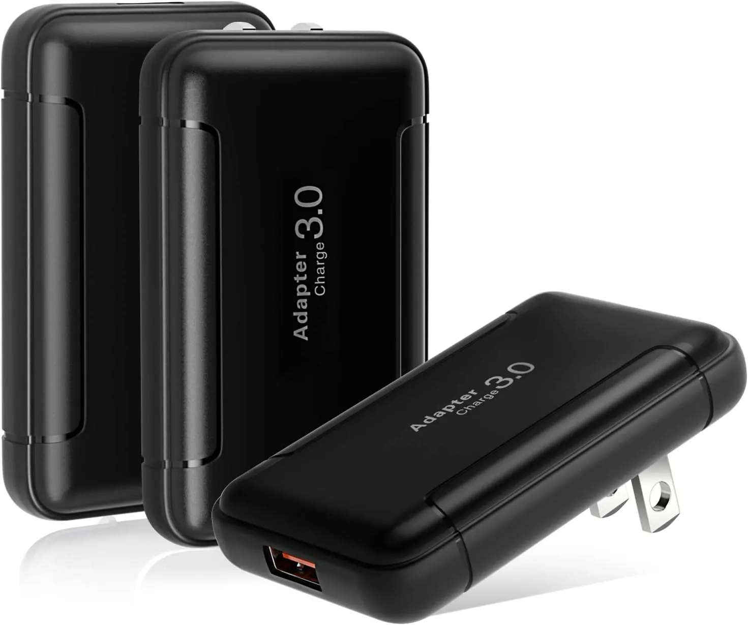 Flat USB Wall Charger, Costyle 3 Pack 18W 3A Quick Fast Charge 3.0 Adapter Slim Foldable USB Wall Plug Charging Block for Samsung Galaxy Android Phone S20 S10 S9 A54 A53 A14, Note 10 20(Black)